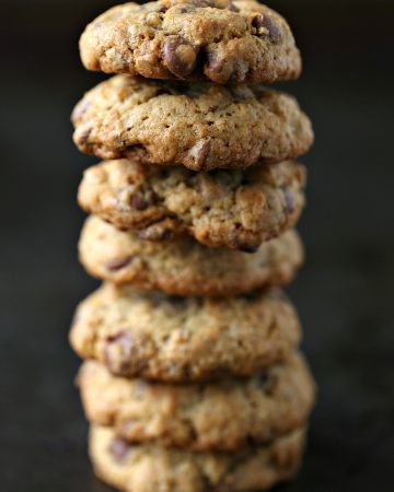 Oatmeal Chocolate Chip Cookies stacked high