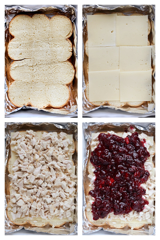 Process photos of turkey cranberry sliders being made.